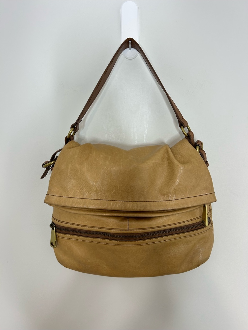 Beautiful Fossil Tan Leather Shoulder Hobo with Brown strap❤️13x7x3